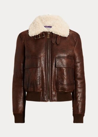 Braune Ralph Lauren Niketa Burnished Merino Shearling Jacken für Damen