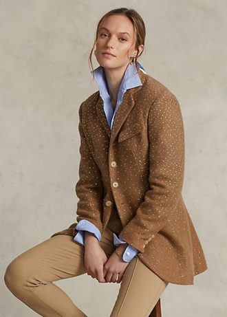 Braune Ralph Lauren Pailletten-Herringbone-Jacken für Damen