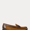 Braune Ralph Lauren Pennyloafer aus Wildleder mit Lederbesatz für Damen Braune Ralph Lauren Pennyloafer aus Wildleder mit Lederbesatz für Damen