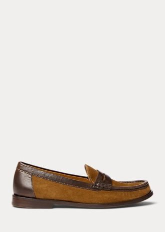 Braune Ralph Lauren Pennyloafer aus Wildleder mit Lederbesatz für Damen
