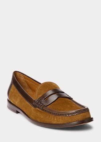 Braune Ralph Lauren Pennyloafer aus Wildleder mit Lederbesatz für Damen