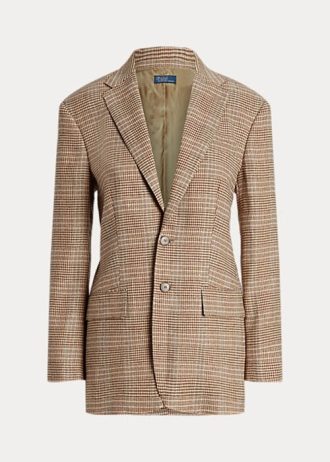 Braune Ralph Lauren Plaid-Jacken aus Wolle-Leinen-Tweed für Damen