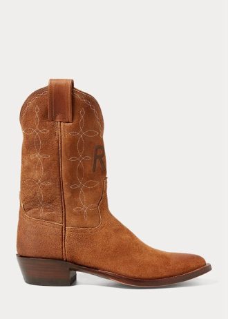 Braune Ralph Lauren Plainview Cowboystiefel aus Wildleder für Herren