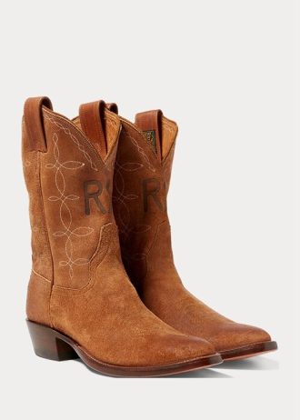 Braune Ralph Lauren Plainview Cowboystiefel aus Wildleder für Herren