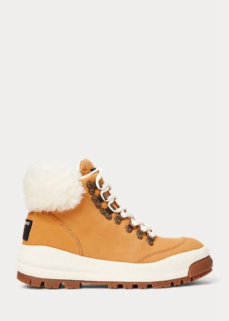 Braune Ralph Lauren Polo Sport Wildleder- und Lammfellstiefel für Damen
