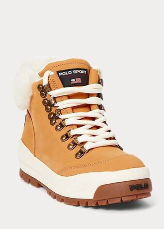 Braune Ralph Lauren Polo Sport Wildleder- und Lammfellstiefel für Damen