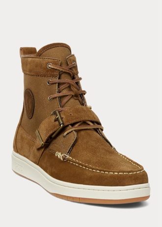 Braune Ralph Lauren Ranger Sneakers aus Nubukleder und Canvas für Herren