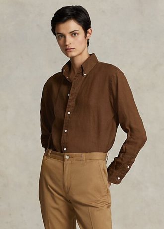Braune Ralph Lauren Relaxed Fit Leinenhemden für Damen