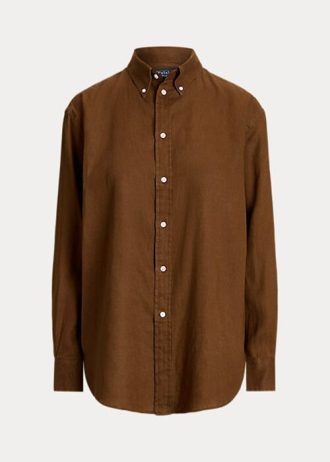 Braune Ralph Lauren Relaxed Fit Leinenhemden für Damen