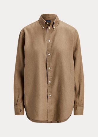 Braune Ralph Lauren Relaxed Fit Leinenhemden für Damen