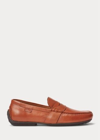 Braune Ralph Lauren Reynold Leder-Fahrer-Freizeitschuhe für Herren