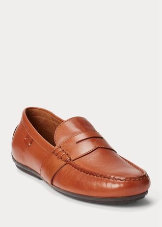 Braune Ralph Lauren Reynold Leder-Fahrer-Freizeitschuhe für Herren