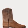 Braune Ralph Lauren Roughout Wildleder- und Lederstiefel für Herren