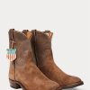 Braune Ralph Lauren Roughout Wildleder- und Lederstiefel für Herren