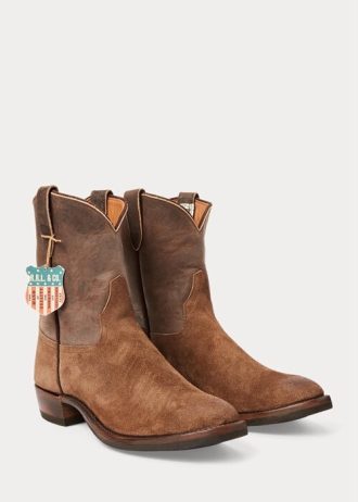 Braune Ralph Lauren Roughout Wildleder- und Lederstiefel für Herren