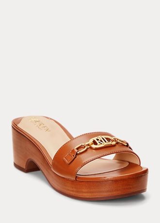 Braune Ralph Lauren Roxanne Sandalen aus Nappaleder für Damen