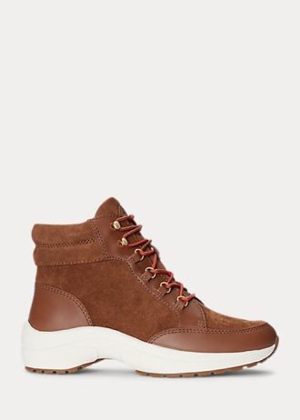Braune Ralph Lauren Rylee High-Top-Sneakers aus Wildleder und Leder für Damen
