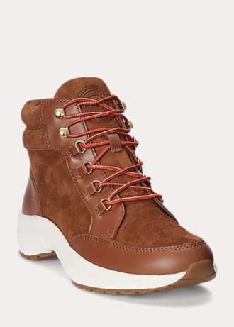 Braune Ralph Lauren Rylee High-Top-Sneakers aus Wildleder und Leder für Damen