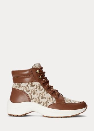 Braune Ralph Lauren Rylee Monogram Jacquard High-Top-Sneakers für Damen