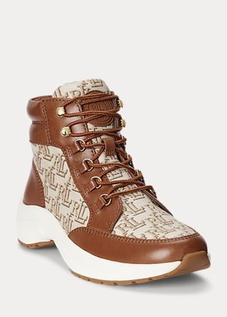 Braune Ralph Lauren Rylee Monogram Jacquard High-Top-Sneakers für Damen