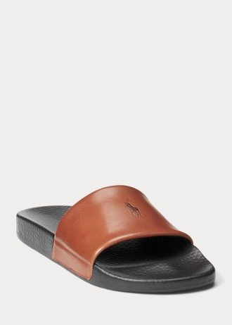 Braune Ralph Lauren Signature-Hausschuhe aus Ponyleder für Herren