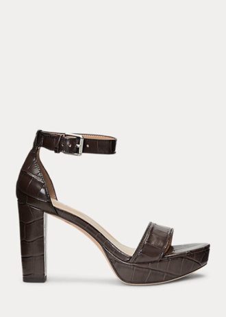 Braune Ralph Lauren Sylvia Pumps aus geprägtem Leder für Damen