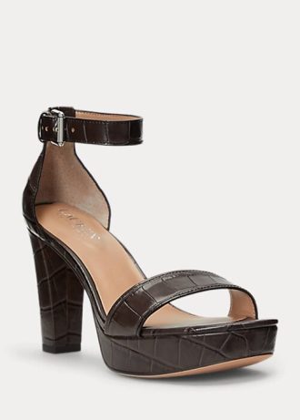 Braune Ralph Lauren Sylvia Pumps aus geprägtem Leder für Damen