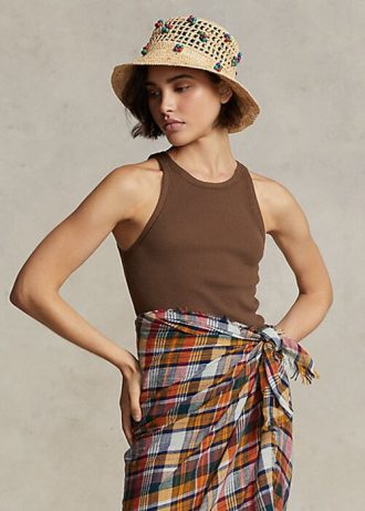 Braune Ralph Lauren Tanktops aus gerippter Baumwolle für Damen