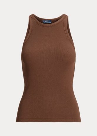 Braune Ralph Lauren Tanktops aus gerippter Baumwolle für Damen