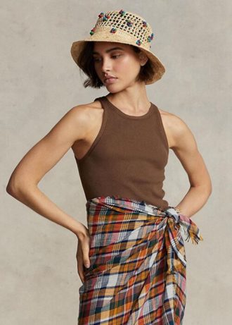 Braune Ralph Lauren Tanktops aus Rippstrick-Baumwolle für Damen