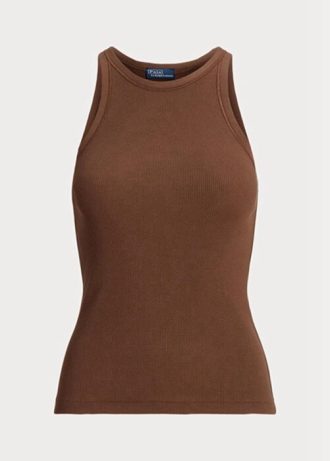Braune Ralph Lauren Tanktops aus Rippstrick-Baumwolle für Damen