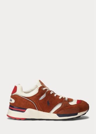 Braune Ralph Lauren Trackster 200 Wildleder- und Mesh-Sneakers für Herren
