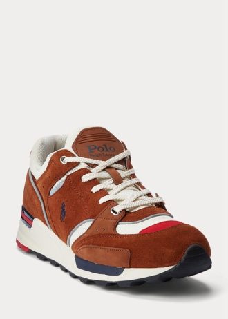 Braune Ralph Lauren Trackster 200 Wildleder- und Mesh-Sneakers für Herren