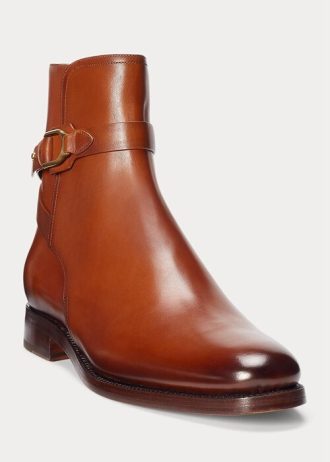 Braune Ralph Lauren Welington Stiefel aus brüniertem Kalbsleder für Herren