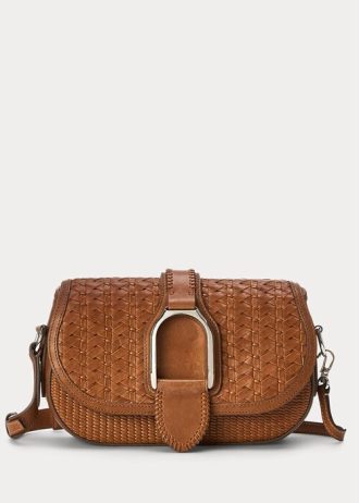Braune Ralph Lauren Welington Umhängetaschen aus gewebtem Kalbsleder für Damen