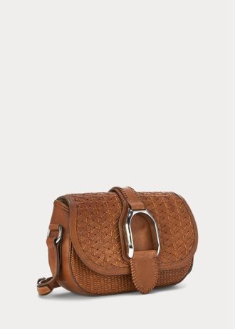 Braune Ralph Lauren Welington Umhängetaschen aus gewebtem Kalbsleder für Damen
