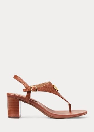 Braune Ralph Lauren Westcott II Sandalen aus getrommeltem Leder für Damen