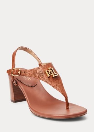 Braune Ralph Lauren Westcott II Sandalen aus getrommeltem Leder für Damen