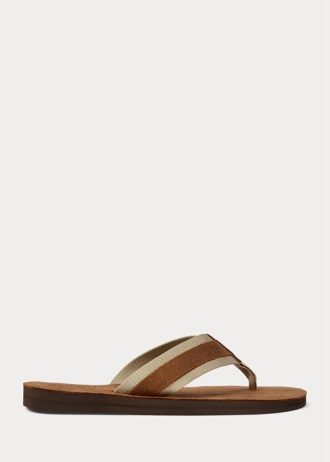 Braune Ralph Lauren Wildleder-Flip-Flops mit Ripsbandbesatz für Herren