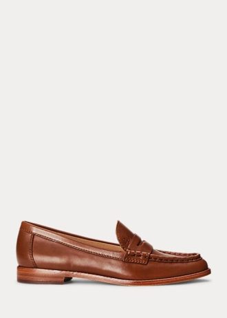 Braune Ralph Lauren Wynnie Loafer aus brüniertem Leder für Damen