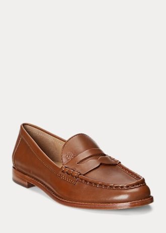 Braune Ralph Lauren Wynnie Loafer aus brüniertem Leder für Damen