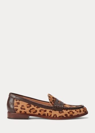 Braune Ralph Lauren Wynnie Loafer aus Haircalf mit Leopardenmuster für Damen