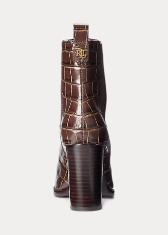 Braune Ralph Lauren Ylah-Stiefel aus geprägtem Leder für Damen