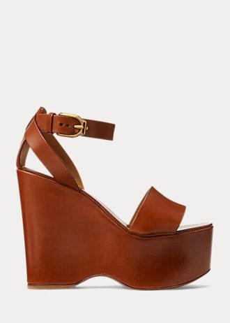 Braune Ralph Lauren Zadie Sandalen aus brüniertem Kalbsleder für Damen Braune Ralph Lauren Zadie Sandalen aus brüniertem Kalbsleder für Damen