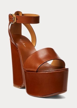 Braune Ralph Lauren Zadie Sandalen aus brüniertem Kalbsleder für Damen Braune Ralph Lauren Zadie Sandalen aus brüniertem Kalbsleder für Damen