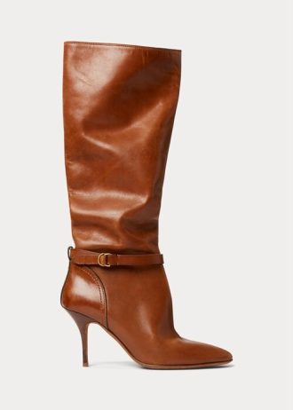 Braune Ralph Lauren Zoe Tall Stiefel aus Kalbsleder für Damen