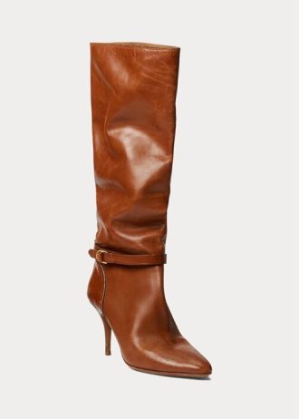Braune Ralph Lauren Zoe Tall Stiefel aus Kalbsleder für Damen