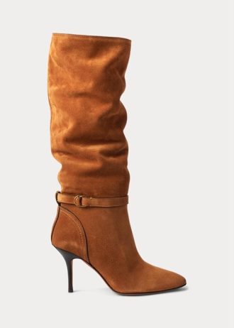 Braune Ralph Lauren Zoe Tall Stiefel aus Wildlederkalbsleder für Damen