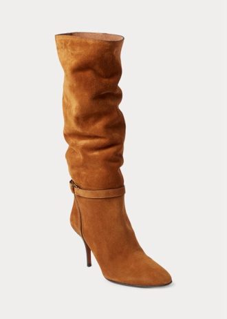 Braune Ralph Lauren Zoe Tall Stiefel aus Wildlederkalbsleder für Damen