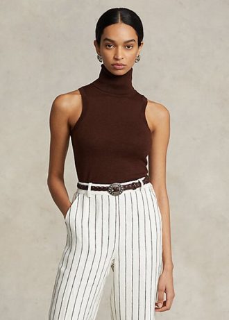Braune ärmellose Rollkragenpullover aus Wolle von Ralph Lauren für Damen